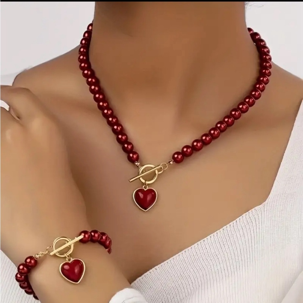 New in package 1 Necklace + 1 Bracelet RED  Jewelry Set
